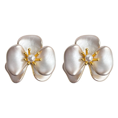 Ivory Petal - 14K Gold-Plated Enamel Orchid Pearl Stud Earrings