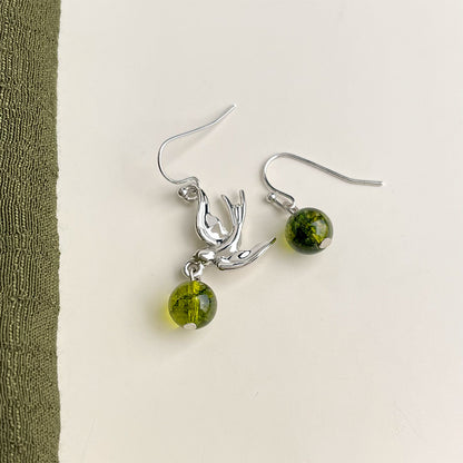 Forest Offset - White-Gold-Tone-Plated Green Phantom Asymmetric Earrings