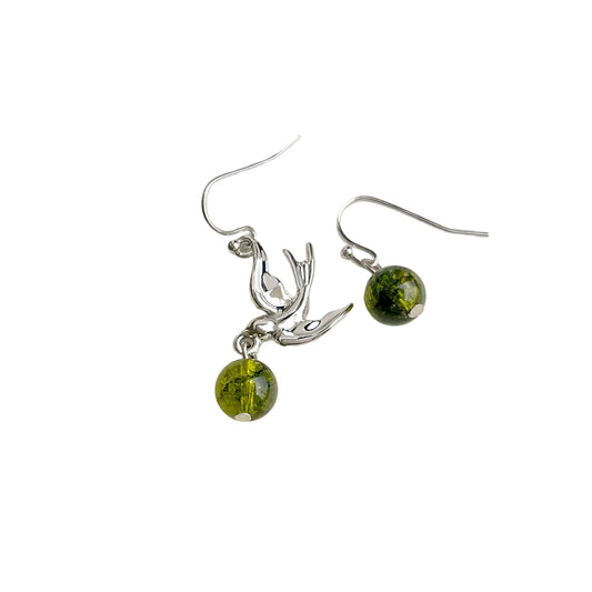 Forest Offset - White-Gold-Tone-Plated Green Phantom Asymmetric Earrings