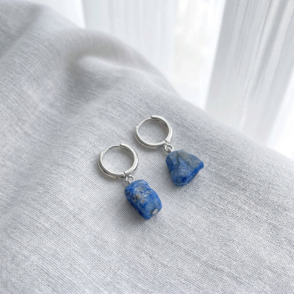 Blue Silence - 14K Gold-Plated Natural Blue Stone Drop Earrings