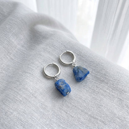 Blue Silence - 14K Gold-Plated Natural Blue Stone Drop Earrings