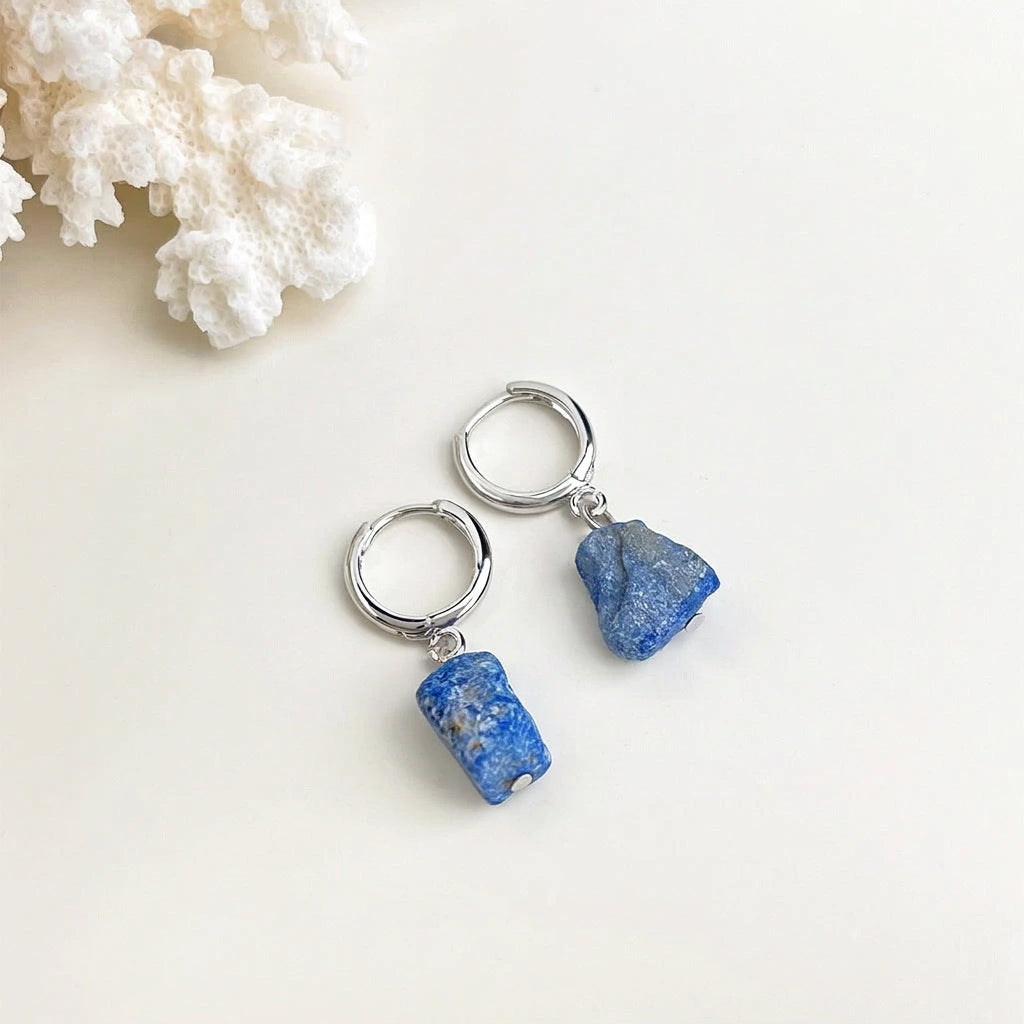 Blue Silence - 14K Gold-Plated Natural Blue Stone Drop Earrings