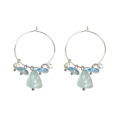 (Multiple Styles) Blue Drift - 14K Gold-Plated Blue Crystal and Pearl Earrings