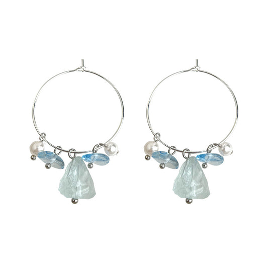 (Multiple Styles) Blue Drift - 14K Gold-Plated Blue Crystal and Pearl Earrings