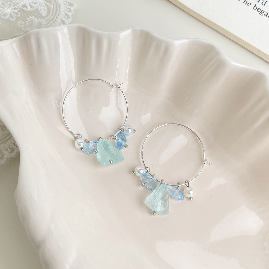 (Multiple Styles) Blue Drift - 14K Gold-Plated Blue Crystal and Pearl Earrings