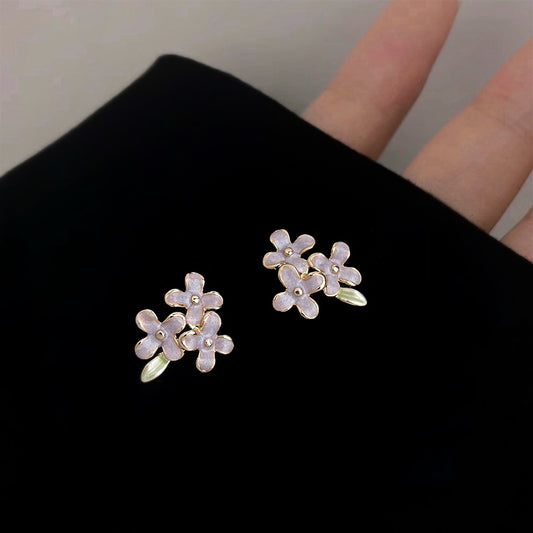 Three Graces - 14K Gold-Plated Enamel Lilac Stud Earrings