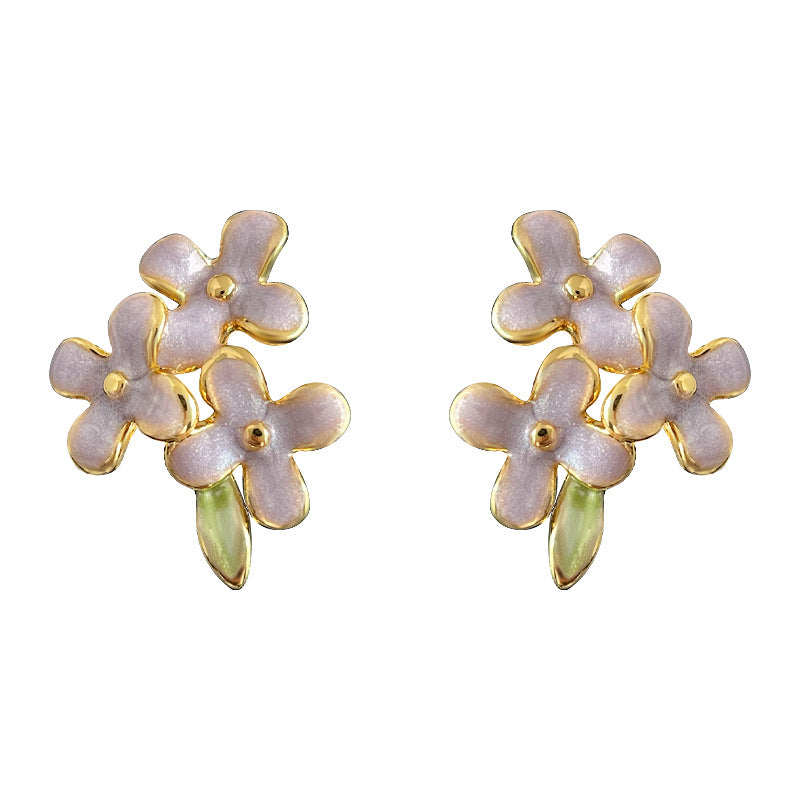 Three Graces - 14K Gold-Plated Enamel Lilac Stud Earrings