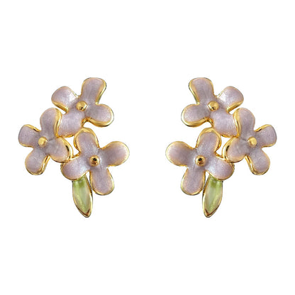 Three Graces - 14K Gold-Plated Enamel Lilac Stud Earrings