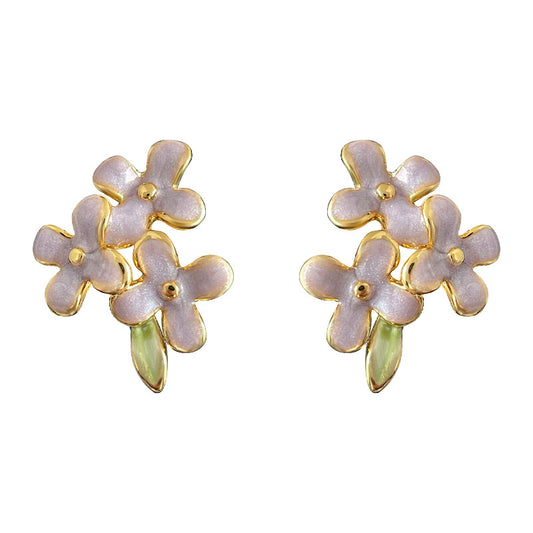 Three Graces - 14K Gold-Plated Enamel Lilac Stud Earrings