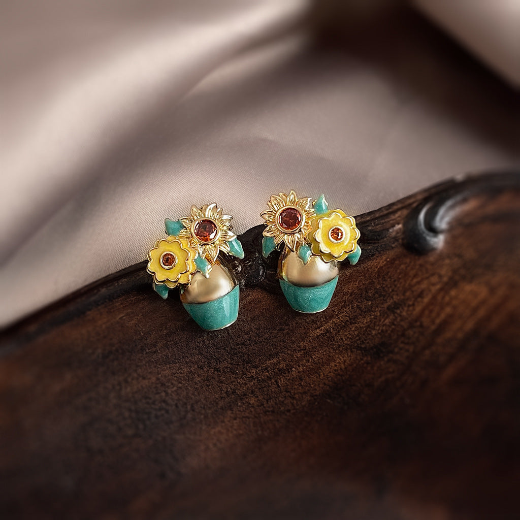 Radiant Gold - 14K Gold-Plated Enamel Stud Earrings