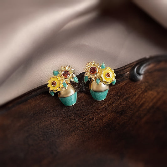Radiant Gold - 14K Gold-Plated Enamel Stud Earrings