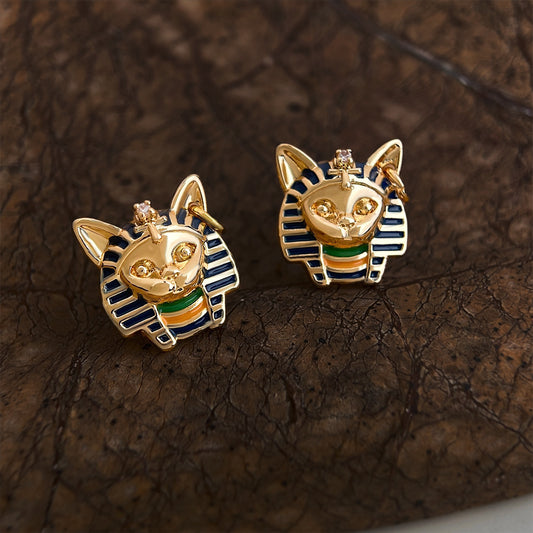 Petite Sphinx - 14K Gold-Plated Enamel Cat Stud Earrings