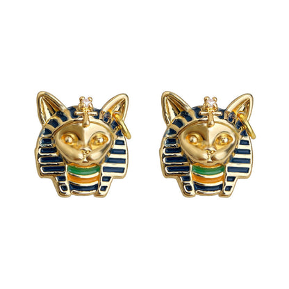 Petite Sphinx - Boucles d'oreilles puce chat en émail plaqué or 14K
