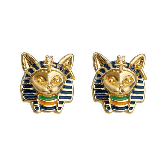 Petite Sphinx - 14K Gold-Plated Enamel Cat Stud Earrings