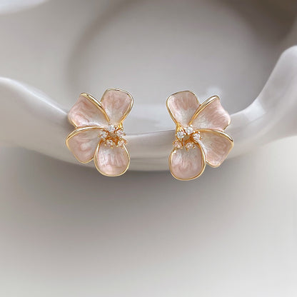 Rose Window - 14K Gold-Plated Enamel Floral Stud Earrings