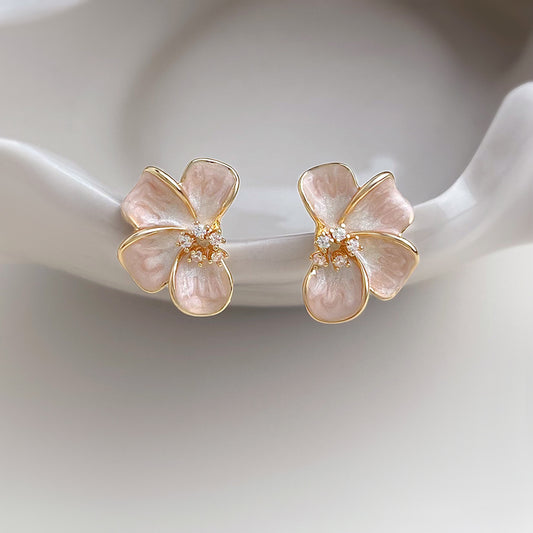 Rose Window - 14K Gold-Plated Enamel Floral Stud Earrings