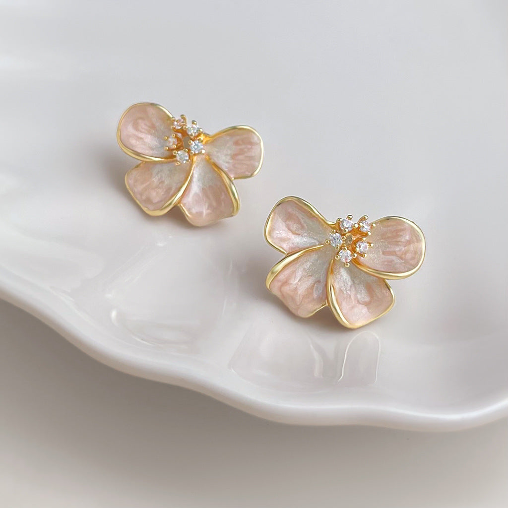 Rose Window - 14K Gold-Plated Enamel Floral Stud Earrings