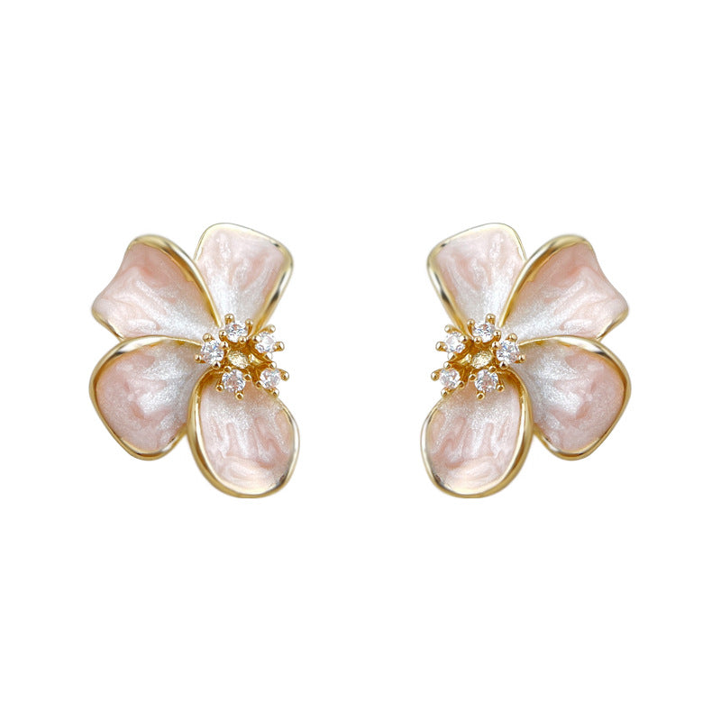 Rose Window - 14K Gold-Plated Enamel Floral Stud Earrings