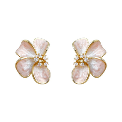 Rose Window - 14K Gold-Plated Enamel Floral Stud Earrings
