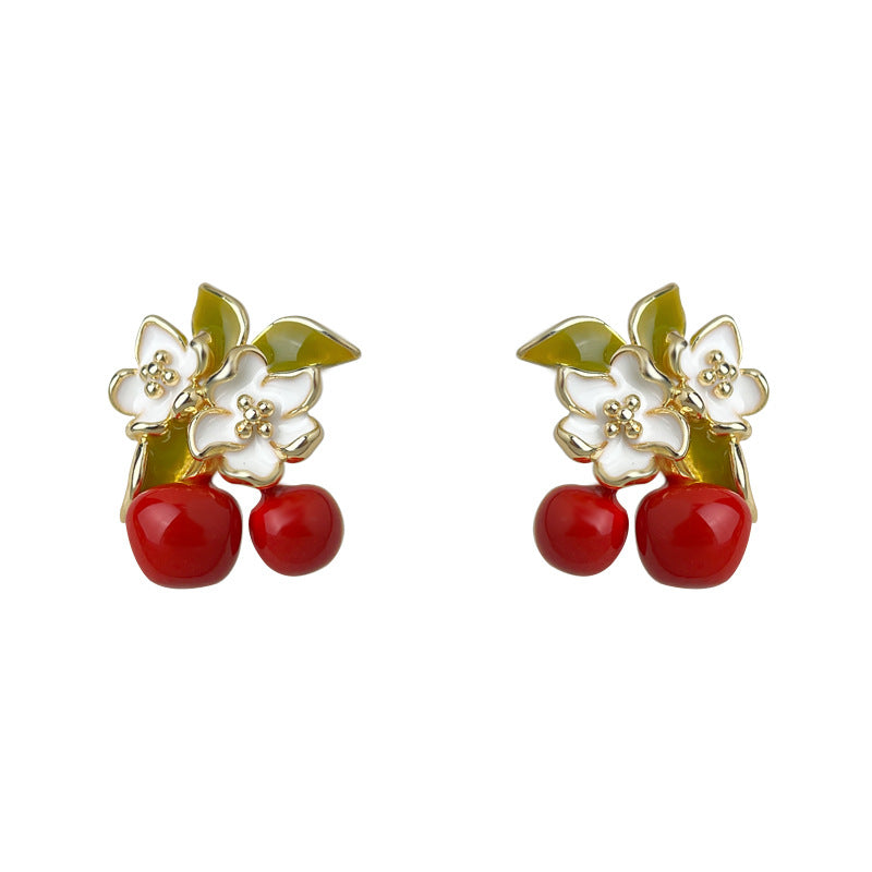 Cherry Day - 14K Gold-Plated Enamel Cherry Blossom Stud Earrings