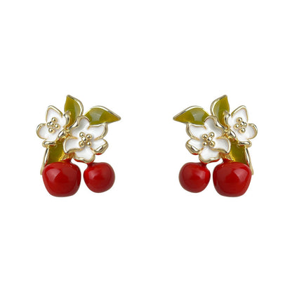 Cherry Day - 14K Gold-Plated Enamel Cherry Blossom Stud Earrings