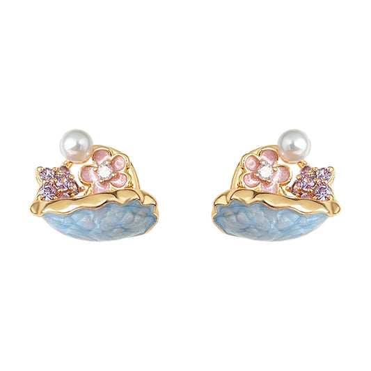 Cool Breeze - Boucles d'oreilles puces à motif floral en émail plaqué or 14K