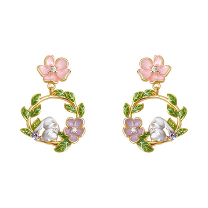 Garden Guest - 14K Gold-Plated Enamel Rabbit Wreath Stud Earrings