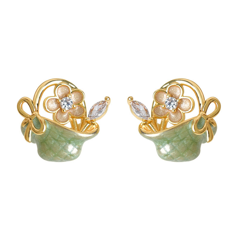 Spring Light - 14K Gold-Plated Enamel Floral Stud Earrings