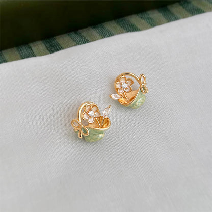 Spring Light - 14K Gold-Plated Enamel Floral Stud Earrings