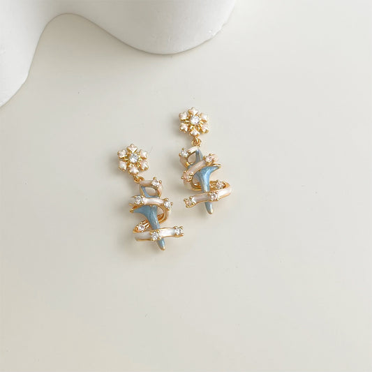 Blue Star & Snowflake Tree - 14K Gold-Plated Enamel Stud Earrings