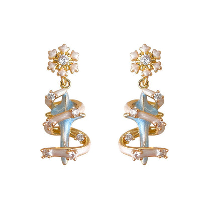 Blue Star & Snowflake Tree - 14K Gold-Plated Enamel Stud Earrings