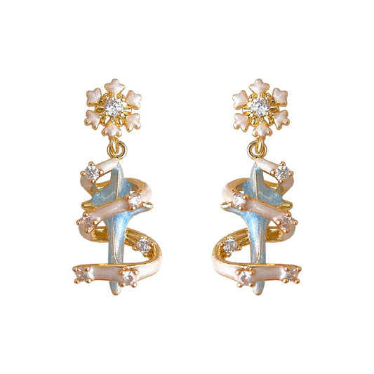 Blue Star & Snowflake Tree - 14K Gold-Plated Enamel Stud Earrings