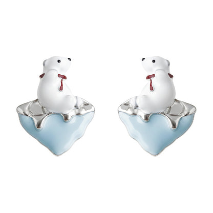 Tender North - Boucles d'oreilles à clou ours polaire en émail plaqué or 14K
