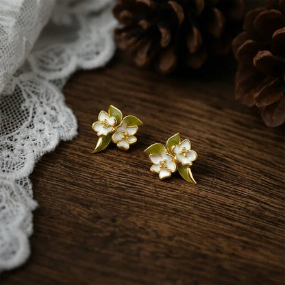 Soft Bloom - 14K Gold-Plated Enamel Gardenia Stud Earrings