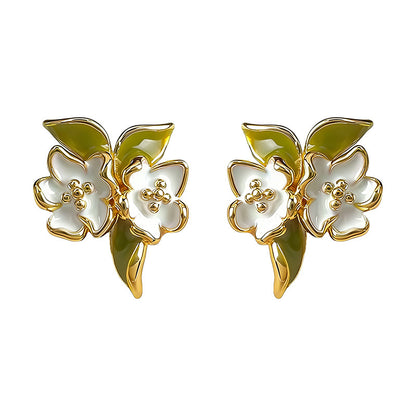 Soft Bloom - 14K Gold-Plated Enamel Gardenia Stud Earrings