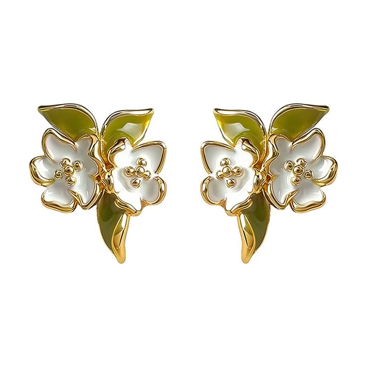 Soft Bloom - 14K Gold-Plated Enamel Gardenia Stud Earrings