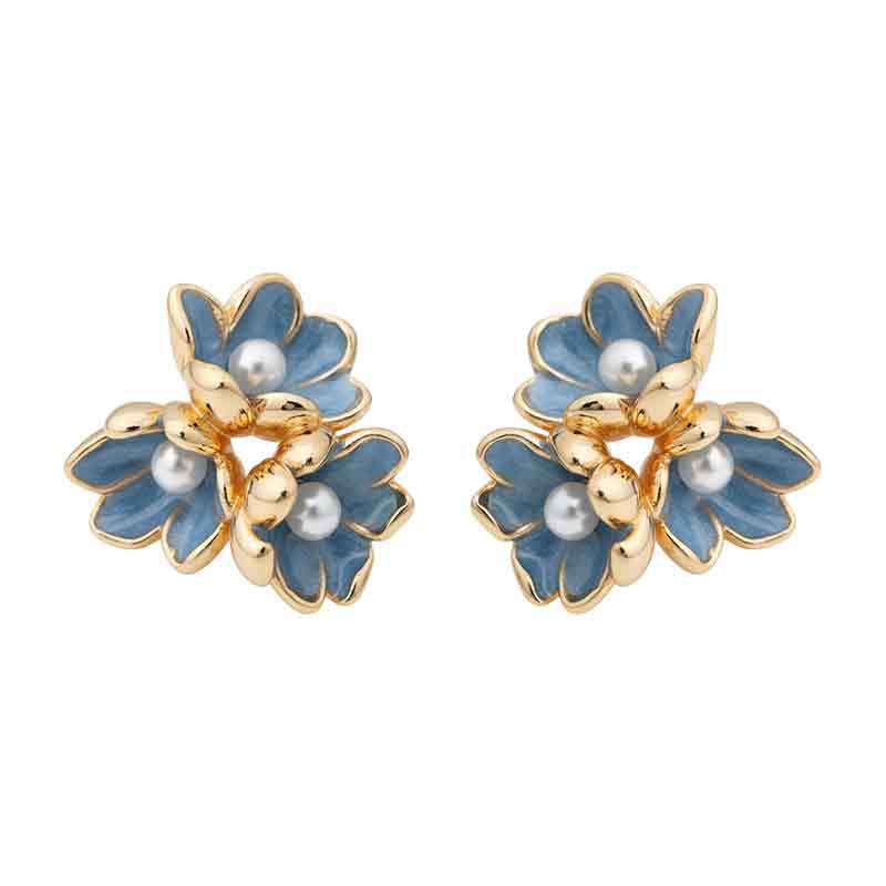 Blue Clarity - 14K Gold-Plated Enamel Iris Stud Earrings