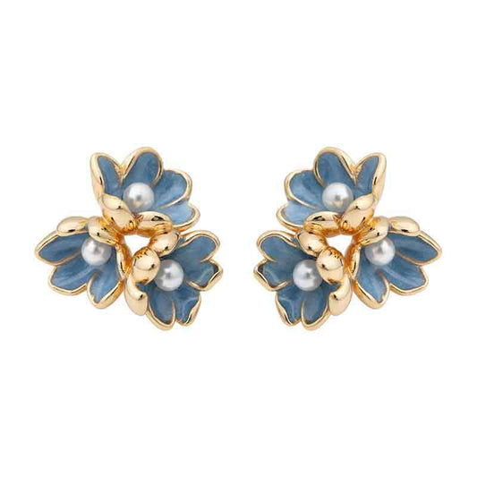 Blue Clarity - 14K Gold-Plated Enamel Iris Stud Earrings
