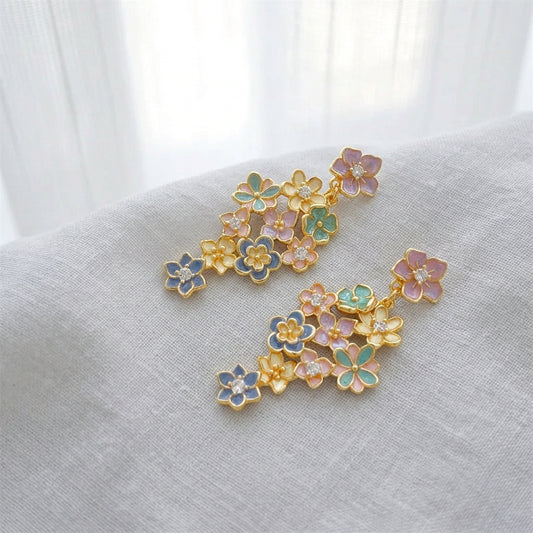 Light Cascade - 14K Gold-Plated Enamel Floral Drop Earrings
