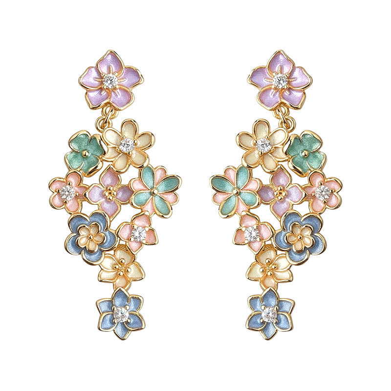 Light Cascade - 14K Gold-Plated Enamel Floral Drop Earrings