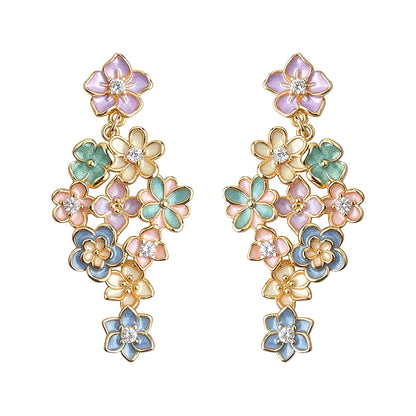 Light Cascade - 14K Gold-Plated Enamel Floral Drop Earrings