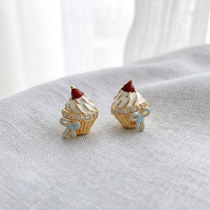 Melting Light - 14K Gold-Plated Enamel Ice Cream and Cake Stud Earrings