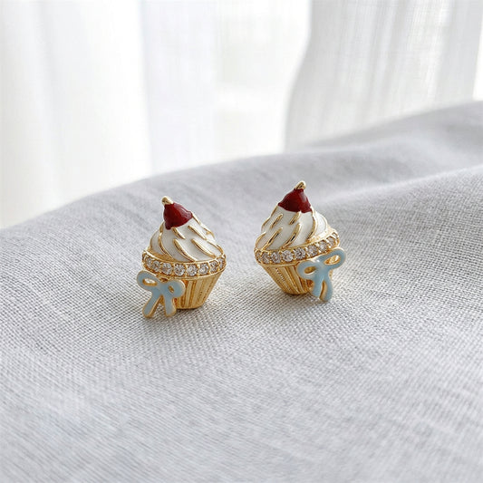 Melting Light - 14K Gold-Plated Enamel Ice Cream and Cake Stud Earrings