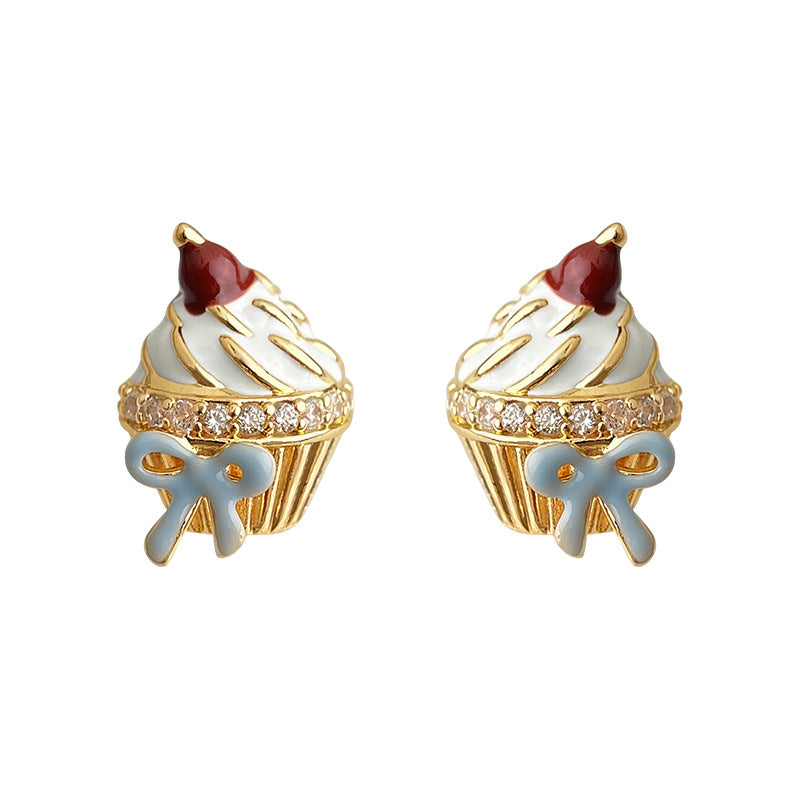 Melting Light - 14K Gold-Plated Enamel Ice Cream and Cake Stud Earrings