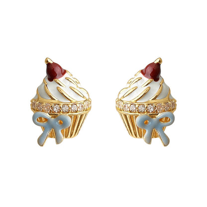 Melting Light - 14K Gold-Plated Enamel Ice Cream and Cake Stud Earrings