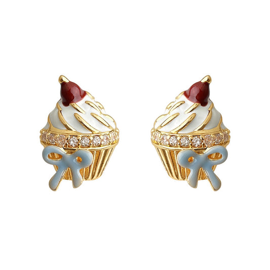 Melting Light - 14K Gold-Plated Enamel Ice Cream and Cake Stud Earrings