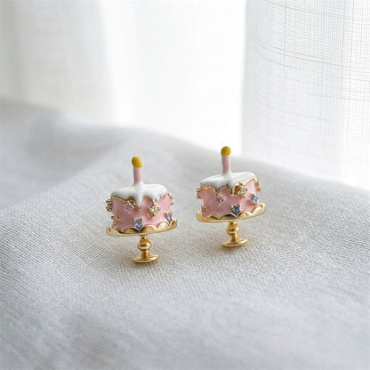 Make a Wish - 14K Gold-Plated Enamel Birthday Cake Stud Earrings