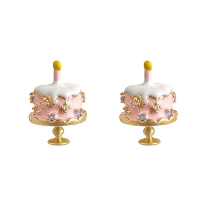Make a Wish - 14K Gold-Plated Enamel Birthday Cake Stud Earrings