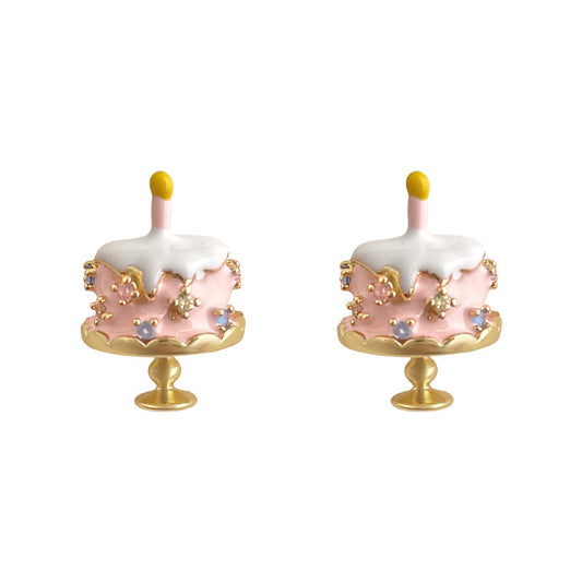 Make a Wish - 14K Gold-Plated Enamel Birthday Cake Stud Earrings