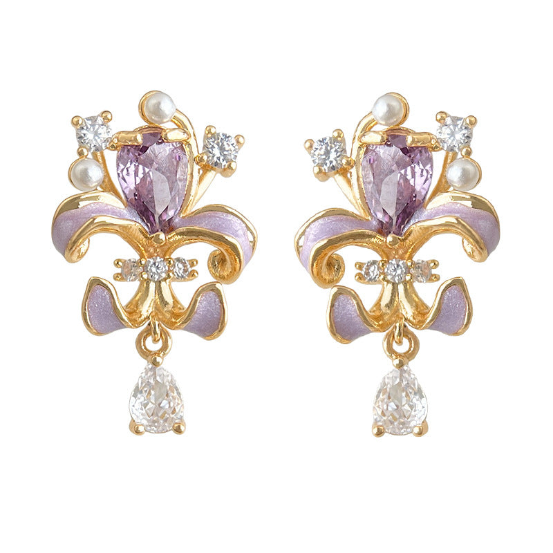Violet Dew - 14K Gold-Plated Enamel Floral Pearl Drop Stud Earrings